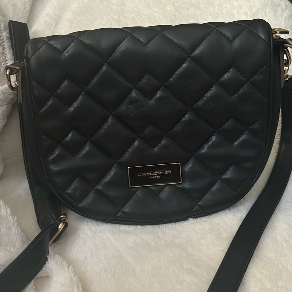 Black quilted texture, vegan leather Crossbody bag by David Jones, Paris